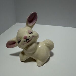 Adorable Cream and Pink Ceramic Bunny Figurine